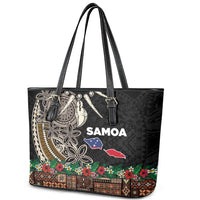 Samoa Siapo Polynesian Art Leather Tote Bag Tropical Flowers and Tatau Pattern Brown
