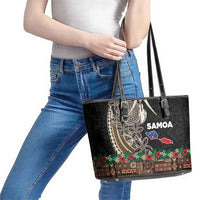 Samoa Siapo Polynesian Art Leather Tote Bag Tropical Flowers and Tatau Pattern Brown