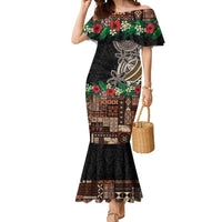 Samoa Siapo Polynesian Art Mermaid Dress Tropical Flowers and Tatau Pattern Brown