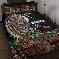 Samoa Siapo Polynesian Art Quilt Bed Set Tropical Flowers and Tatau Pattern Brown
