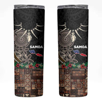 Samoa Siapo Polynesian Art Skinny Tumbler Tropical Flowers and Tatau Pattern Brown LT03 Brown - Polynesian Pride