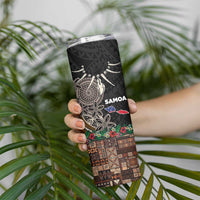 Samoa Siapo Polynesian Art Skinny Tumbler Tropical Flowers and Tatau Pattern Brown LT03 - Polynesian Pride
