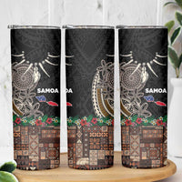 Samoa Siapo Polynesian Art Skinny Tumbler Tropical Flowers and Tatau Pattern Brown LT03 - Polynesian Pride