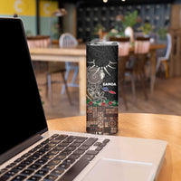 Samoa Siapo Polynesian Art Skinny Tumbler Tropical Flowers and Tatau Pattern Brown LT03 - Polynesian Pride