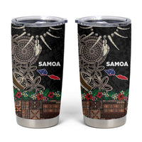 Samoa Siapo Polynesian Art Tumbler Cup Tropical Flowers and Tatau Pattern Brown LT03 Brown - Polynesian Pride