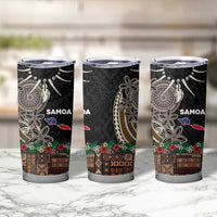 Samoa Siapo Polynesian Art Tumbler Cup Tropical Flowers and Tatau Pattern Brown LT03 - Polynesian Pride