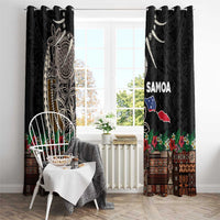 Samoa Siapo Polynesian Art Window Curtain Tropical Flowers and Tatau Pattern Brown