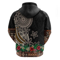 Samoa Siapo Polynesian Art Zip Hoodie Tropical Flowers and Tatau Pattern Brown LT03 - Polynesian Pride