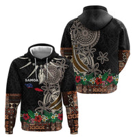 Samoa Siapo Polynesian Art Zip Hoodie Tropical Flowers and Tatau Pattern Brown LT03 - Polynesian Pride