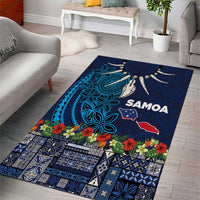 Samoa Siapo Polynesian Art Area Rug Tropical Flowers and Tatau Pattern Navy