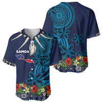 Samoa Siapo Polynesian Art Baseball Jersey Tropical Flowers and Tatau Pattern Navy