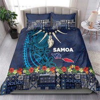 Samoa Siapo Polynesian Art Bedding Set Tropical Flowers and Tatau Pattern Navy