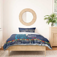 Samoa Siapo Polynesian Art Bedding Set Tropical Flowers and Tatau Pattern Navy