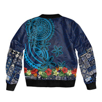 Samoa Siapo Polynesian Art Bomber Jacket Tropical Flowers and Tatau Pattern Navy LT03 - Polynesian Pride