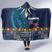 Samoa Siapo Polynesian Art Hooded Blanket Tropical Flowers and Tatau Pattern Navy