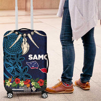 Samoa Siapo Polynesian Art Luggage Cover Tropical Flowers and Tatau Pattern Navy LT03 Navy - Polynesian Pride
