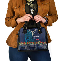 Samoa Siapo Polynesian Art Shoulder Handbag Tropical Flowers and Tatau Pattern Navy LT03 - Polynesian Pride