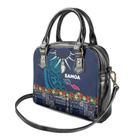 Samoa Siapo Polynesian Art Shoulder Handbag Tropical Flowers and Tatau Pattern Navy LT03 - Polynesian Pride