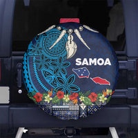 Samoa Siapo Polynesian Art Spare Tire Cover Tropical Flowers and Tatau Pattern Navy