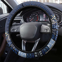Samoa Siapo Polynesian Art Steering Wheel Cover Tropical Flowers and Tatau Pattern Navy LT03 - Polynesian Pride
