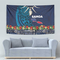 Samoa Siapo Polynesian Art Tapestry Tropical Flowers and Tatau Pattern Navy LT03 - Polynesian Pride