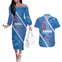 Samoa Independence Day Couples Matching Off The Shoulder Long Sleeve Dress and Hawaiian Shirt Anniversary 63th-Siapo Art