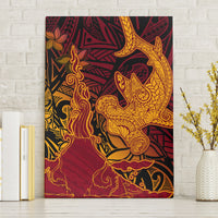 Hawaiian Volcano and Shark Canvas Wall Art Polynesian and Hibiscus Pattern Lava Color