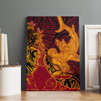 Hawaiian Volcano and Shark Canvas Wall Art Polynesian and Hibiscus Pattern Lava Color