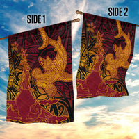 Hawaiian Volcano and Shark Garden Flag Polynesian and Hibiscus Pattern Lava Color LT03 - Polynesian Pride