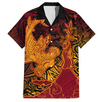 Hawaiian Volcano and Shark Hawaiian Shirt Polynesian and Hibiscus Pattern Lava Color LT03 Red - Polynesian Pride