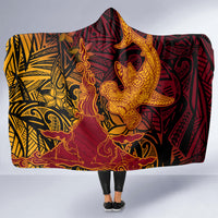 Hawaiian Volcano and Shark Hooded Blanket Polynesian and Hibiscus Pattern Lava Color LT03 - Polynesian Pride