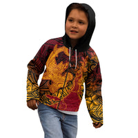 Hawaiian Volcano and Shark Kid Hoodie Polynesian and Hibiscus Pattern Lava Color