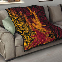 Hawaiian Volcano and Shark Quilt Polynesian and Hibiscus Pattern Lava Color