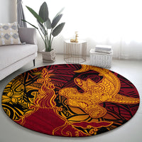 Hawaiian Volcano and Shark Round Carpet Polynesian and Hibiscus Pattern Lava Color LT03 - Polynesian Pride