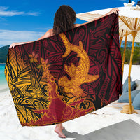 Hawaiian Volcano and Shark Sarong Polynesian and Hibiscus Pattern Lava Color
