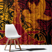 Hawaiian Volcano and Shark Window Curtain Polynesian and Hibiscus Pattern Lava Color LT03 - Polynesian Pride