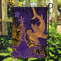 Hawaiian Volcano and Shark Garden Flag Polynesian and Hibiscus Pattern Purple Yellow Gradient LT03 Garden Flag Purple - Polynesian Pride