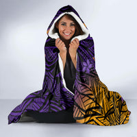 Hawaiian Volcano and Shark Hooded Blanket Polynesian and Hibiscus Pattern Purple Yellow Gradient LT03 - Polynesian Pride
