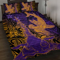 Hawaiian Volcano and Shark Quilt Bed Set Polynesian and Hibiscus Pattern Purple Yellow Gradient LT03 Purple - Polynesian Pride