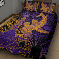 Hawaiian Volcano and Shark Quilt Bed Set Polynesian and Hibiscus Pattern Purple Yellow Gradient LT03 - Polynesian Pride