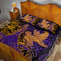Hawaiian Volcano and Shark Quilt Bed Set Polynesian and Hibiscus Pattern Purple Yellow Gradient LT03 - Polynesian Pride