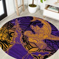 Hawaiian Volcano and Shark Round Carpet Polynesian and Hibiscus Pattern Purple Yellow Gradient LT03 Purple - Polynesian Pride