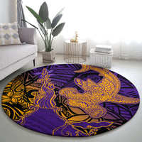 Hawaiian Volcano and Shark Round Carpet Polynesian and Hibiscus Pattern Purple Yellow Gradient LT03 - Polynesian Pride