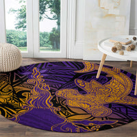 Hawaiian Volcano and Shark Round Carpet Polynesian and Hibiscus Pattern Purple Yellow Gradient LT03 - Polynesian Pride
