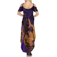 Hawaiian Volcano and Shark Summer Maxi Dress Polynesian and Hibiscus Pattern Purple Yellow Gradient LT03 - Polynesian Pride
