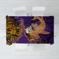 Hawaiian Volcano and Shark Tablecloth Polynesian and Hibiscus Pattern Purple Yellow Gradient