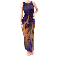 Hawaiian Volcano and Shark Tank Maxi Dress Polynesian and Hibiscus Pattern Purple Yellow Gradient LT03 Women Purple - Polynesian Pride