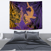 Hawaiian Volcano and Shark Tapestry Polynesian and Hibiscus Pattern Purple Yellow Gradient LT03 - Polynesian Pride