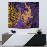 Hawaiian Volcano and Shark Tapestry Polynesian and Hibiscus Pattern Purple Yellow Gradient LT03 - Polynesian Pride