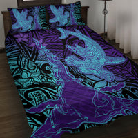Hawaiian Volcano and Shark Quilt Bed Set Polynesian and Hibiscus Pattern Purple Cyan Gradient LT03 Purple - Polynesian Pride